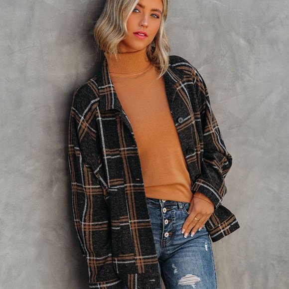 Vici Jackets & Blazers - LAST ONE - AUGGIE POCKETED SOFT PLAID SHACKET